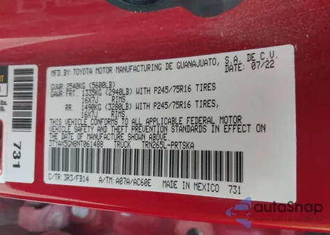 2022 Toyota Tacoma Sr z USA, uszkodzony, nr VIN 3TYAX5GN8NT061488